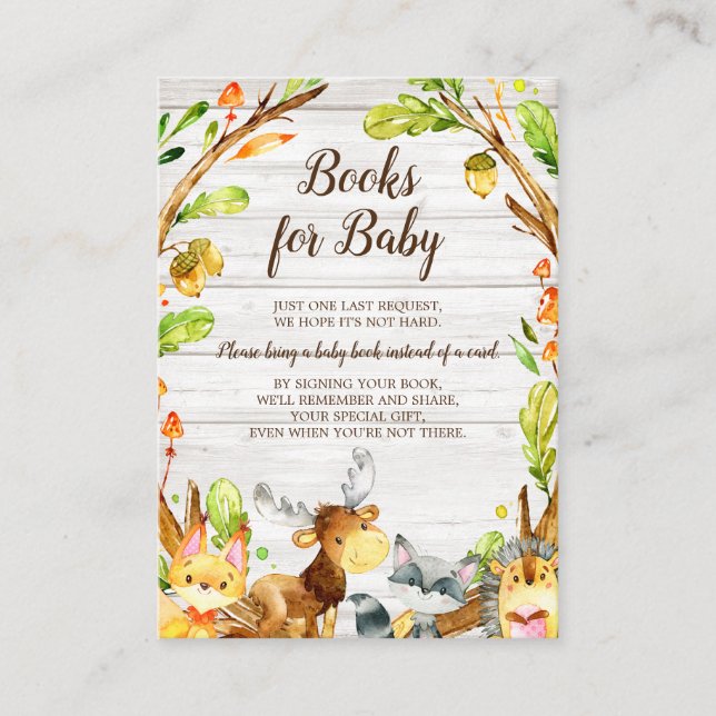 Rustic Watercolor Woodland Baby Book Request Enclosure Card (Front)