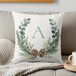 Rustic Watercolor Wreath Personalised Christmas Cushion