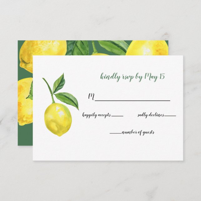 Rustic WatercolorCitrus Lemon Wedding RSVP Card (Front/Back)