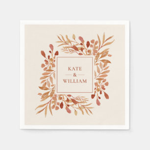 Rustic Watercolour Foliage Autumn Fall Wedding Napkin