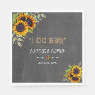 Rustic Watercolour Sunflowers Chalkboard I DO BBQ Napkin