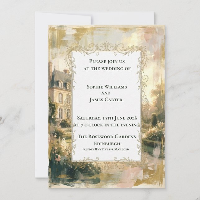 Rustic Watercolour Wedding Invitation (Front)