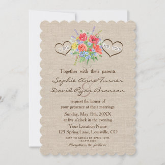 Rustic Watercolour Wild Flowers Linen Wedding Invitation