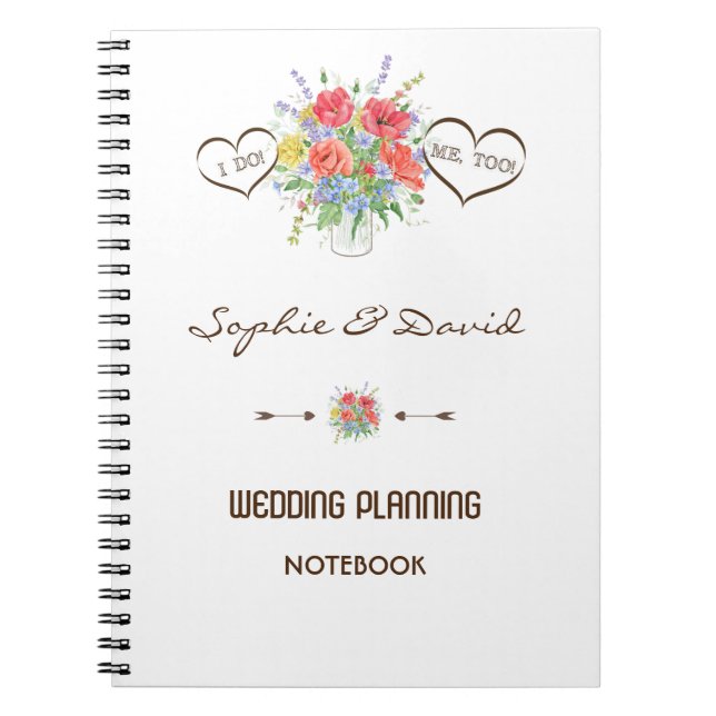 Rustic Watercolour Wild Flowers Wedding Planner Notebook (Front)