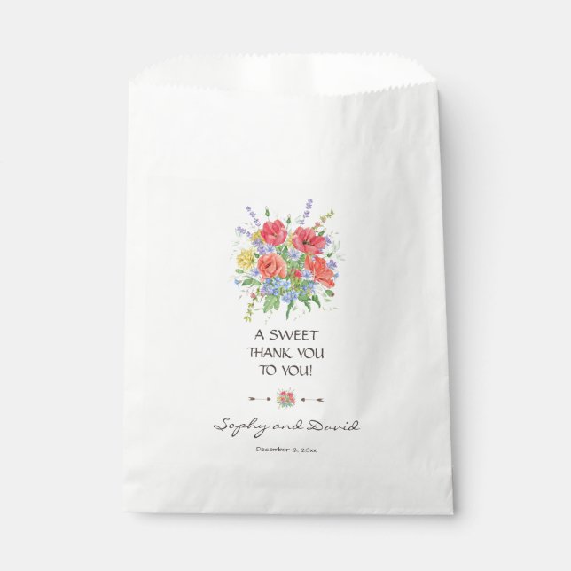Rustic Watercolour Wild Flowers Wedding THANK YOU Favour Bags (Front)