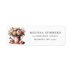 Rustic Watering Can Pink Roses Return Address