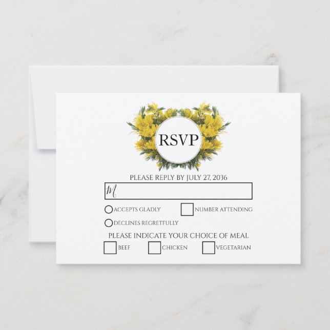 Rustic Wattle Acacia Wedding RSVP Cards (Front)