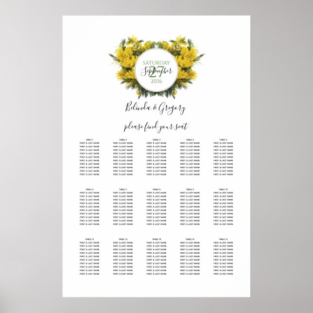 Rustic Wattle Acacia Wedding Seating Chart (Front)
