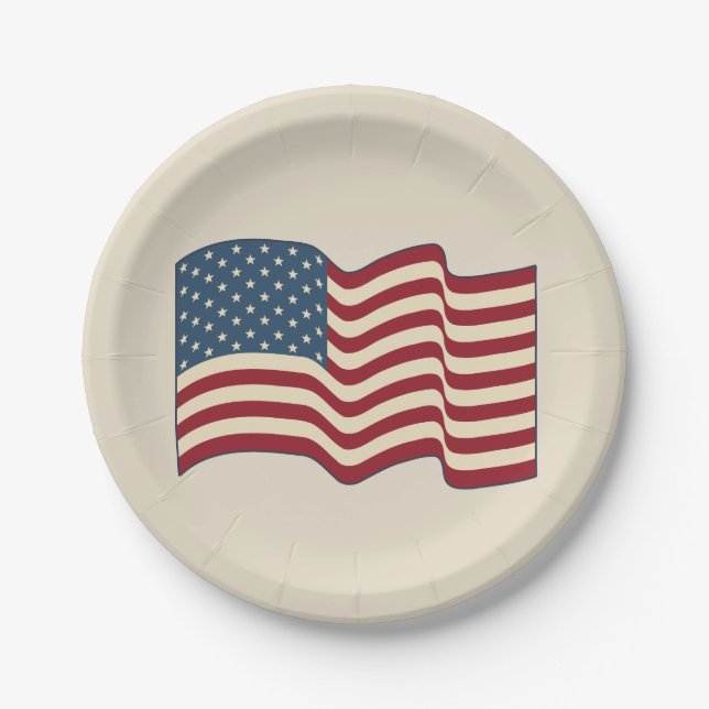Rustic Waving American Flag Paper Plates (Front)
