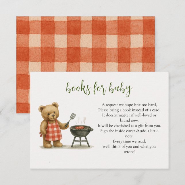 Rustic We Can Bearly BBQ Baby Shower Book Request Enclosure Card (Front/Back)