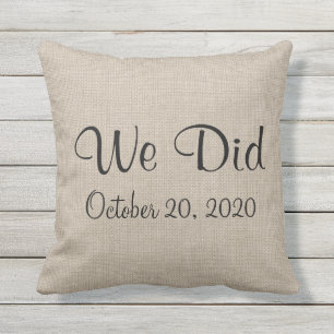 Rustic "We Did" Monogrammed Outdoor Pillow