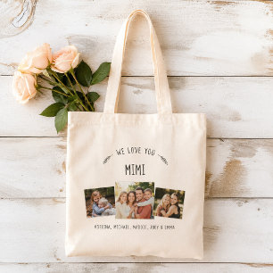 Rustic WE LOVE YOU MIMI Grandmother Photo Collage Tote Bag