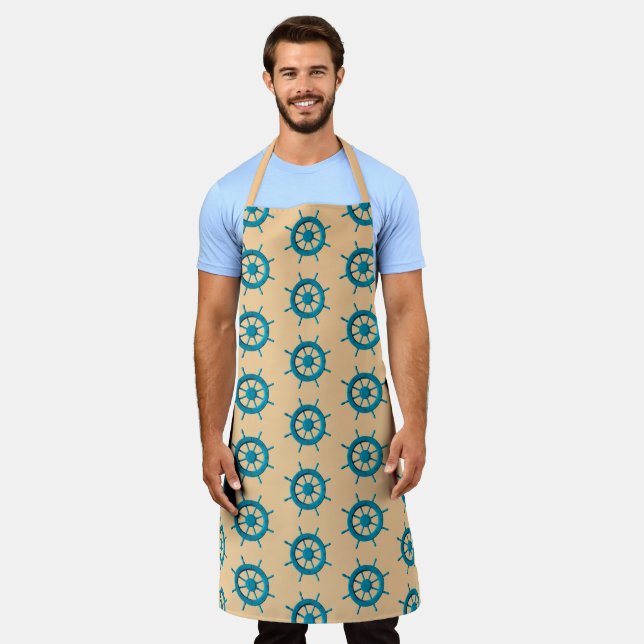 Rustic Weathered Boat Steering Wheel Photo Image A Apron (Worn)