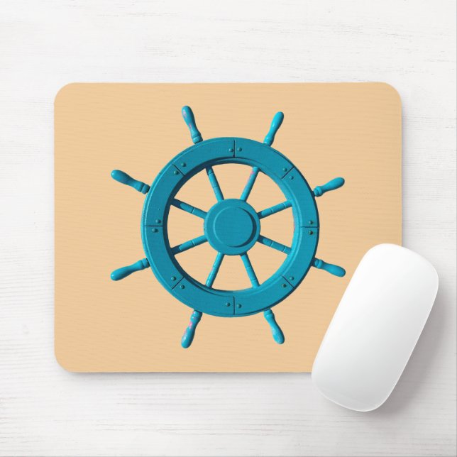 Rustic Weathered Boat Steering Wheel Photo Image Mouse Pad (With Mouse)