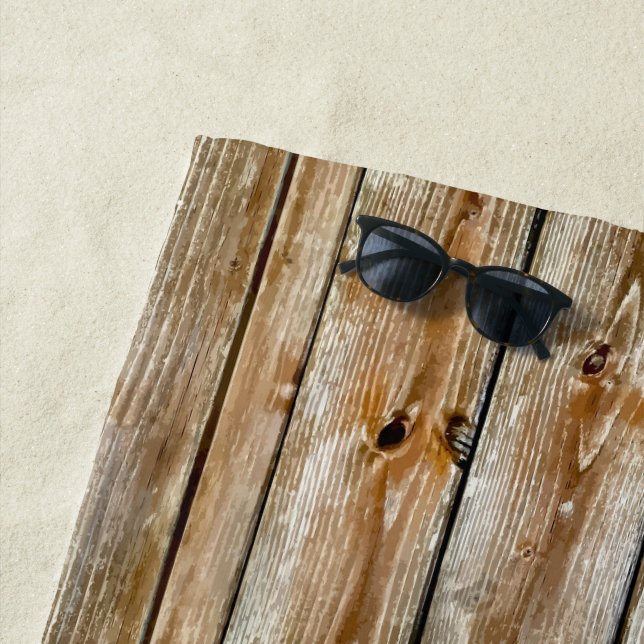 Rustic Weathered Brown Wood Plank Seamless Pattern Beach Towel (In Situ)