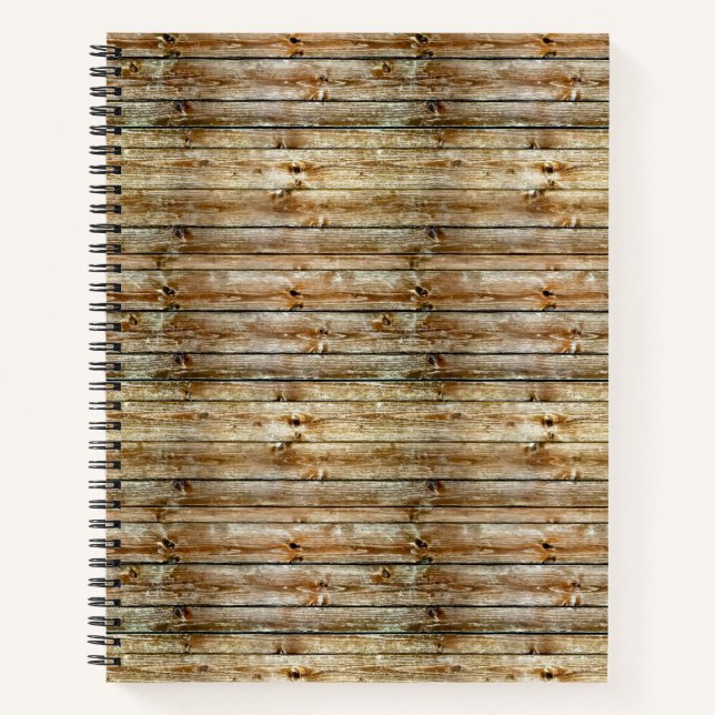 Rustic Weathered Brown Wood Plank Seamless Pattern Notebook (Front)