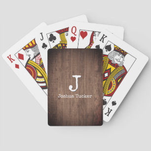 Rustic Weathered Dark Brown Wood Custom Name Playing Cards