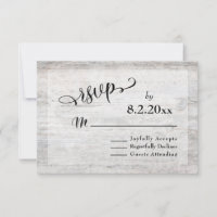 Rustic Weathered Grey Wood Elegant Wedding RSVP