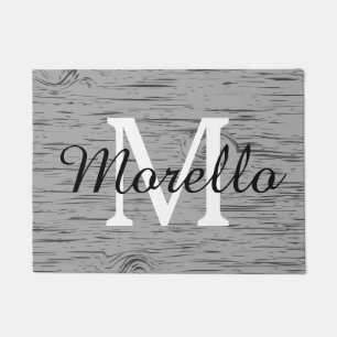 Rustic Weathered Grey Wood Grain Monogrammed Doormat