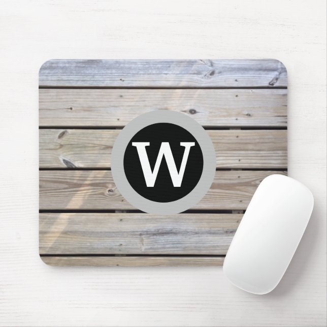 Rustic Weathered Pine Wood Background Monogram Mouse Pad (With Mouse)