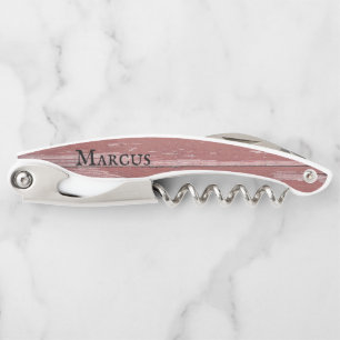 Rustic Weathered Red Wood Personalised Waiter's Co Corkscrew