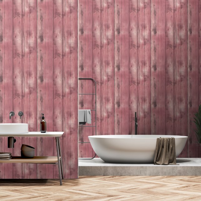 Rustic Weathered Red Wood Wallpaper (Bathroom)