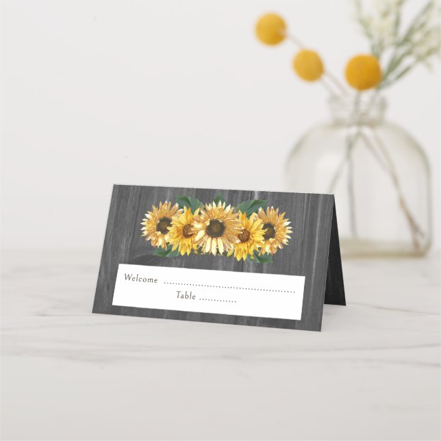 Rustic Weathered Sunflower Reception Place Card (Front)