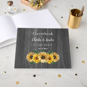 Rustic Weathered Sunflower Wedding Guest Book