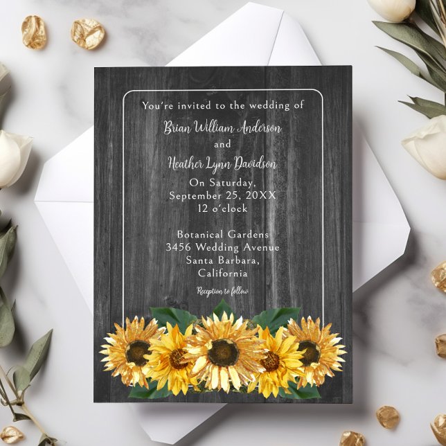 Rustic Weathered Sunflower Wedding Invitation (Rustic Weathered Sunflower Wedding Invitation)