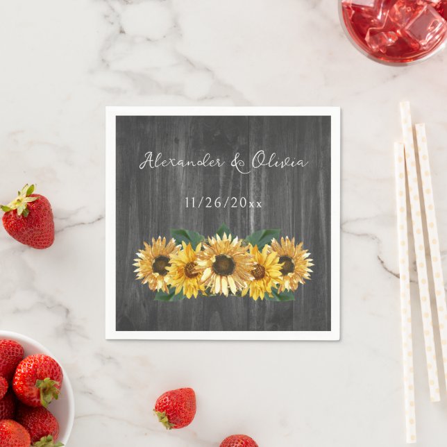 Rustic Weathered Sunflower Wedding Napkins (Insitu)