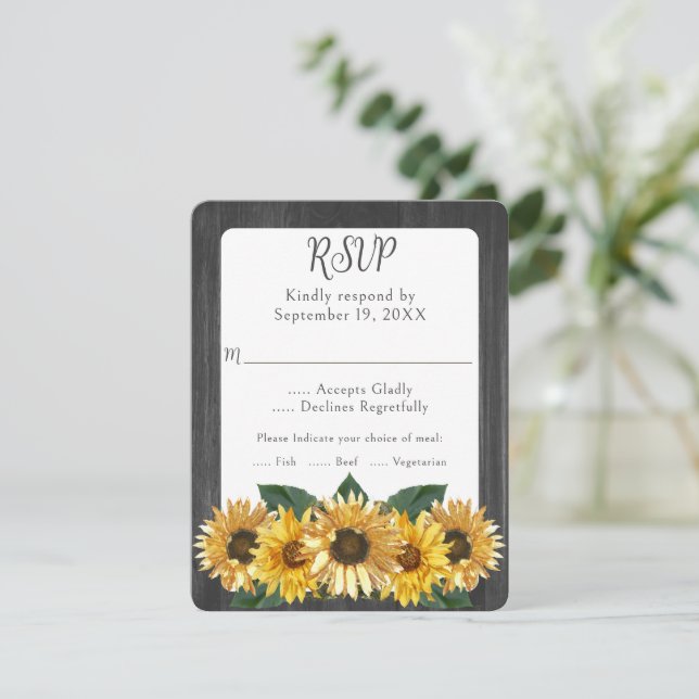 Rustic Weathered Sunflower Wedding RSVP Card (Standing Front)