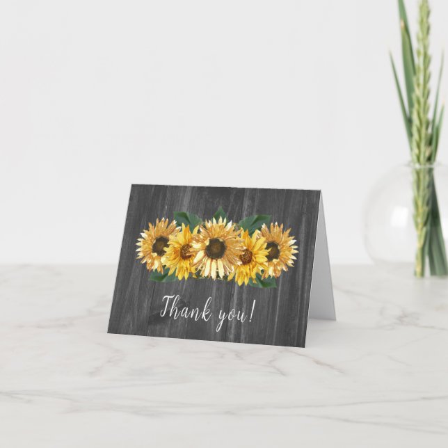 Rustic Weathered Sunflower Wedding Thank You (Front)