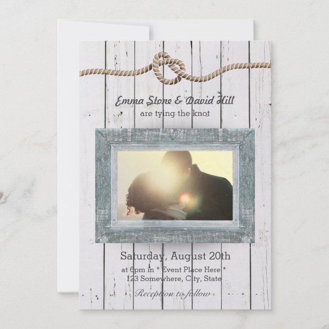Rustic Weathered Wood Background Photo Wedding Invitation (Front)