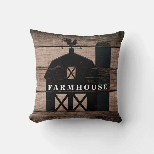 Rustic Weathered Wood Black Barn Country Farmhouse Cushion (Front)