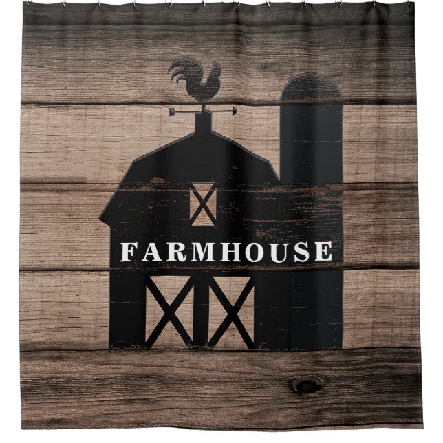 Rustic Weathered Wood Black Barn Country Farmhouse Shower Curtain (Front)