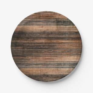Rustic Weathered Wood Brown Barn Country Wedding Paper Plate