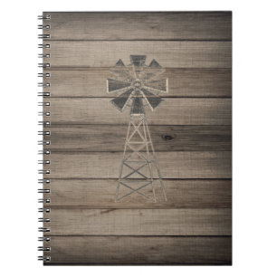 Rustic Weathered Wood Country Wind Mill Spiral Notebook