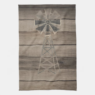 Rustic Weathered Wood Country Wind Mill Tea Towel