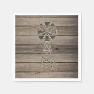 Rustic Weathered Wood Country Wind Mill Wedding Napkin