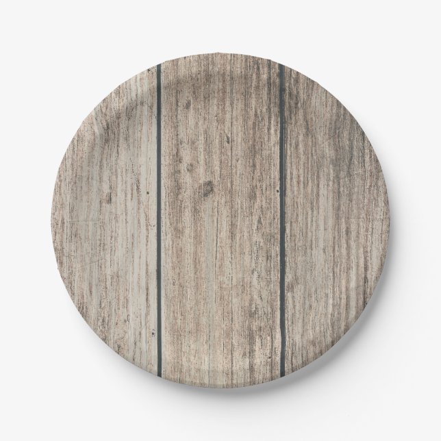 Rustic Weathered Wood Farmhouse Barn Wedding Paper Plate (Front)