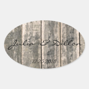 Rustic Weathered Wood Oval Sticker