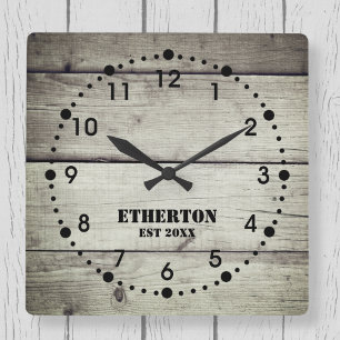 Rustic Weathered Wood Style Acrylic Clock