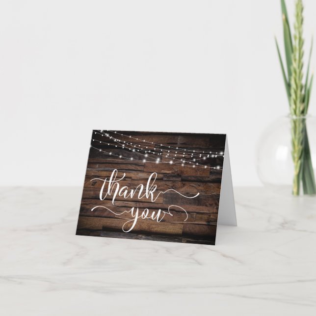 Rustic Weathered Wood Typography Wedding Thank You Card (Front)