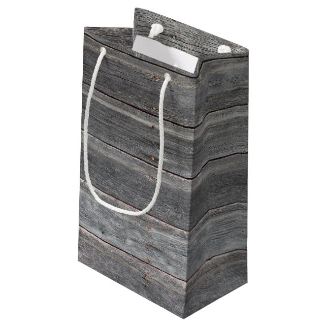 Rustic Weathered Wood Wall Small Gift Bag (Back Angled)