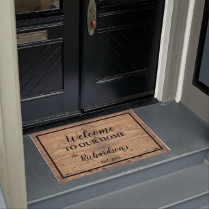 Rustic Weathered Wood "Welcome to our home" Doormat