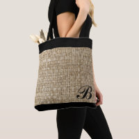 Rustic Weave Texture Pattern Chic Black Monogram
