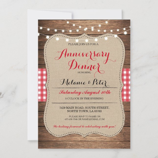 Rustic Wedding Anniversary Red Party Invitation (Front)