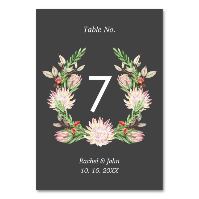 Rustic Wedding Australian Flowers Bold Font Grey Table Number (Front)