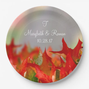Rustic Wedding Autumn Leaves Name Monogram Fall Paper Plate