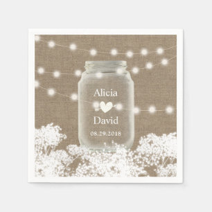Rustic Wedding Baby's Breath String Mason Jar Napkin
